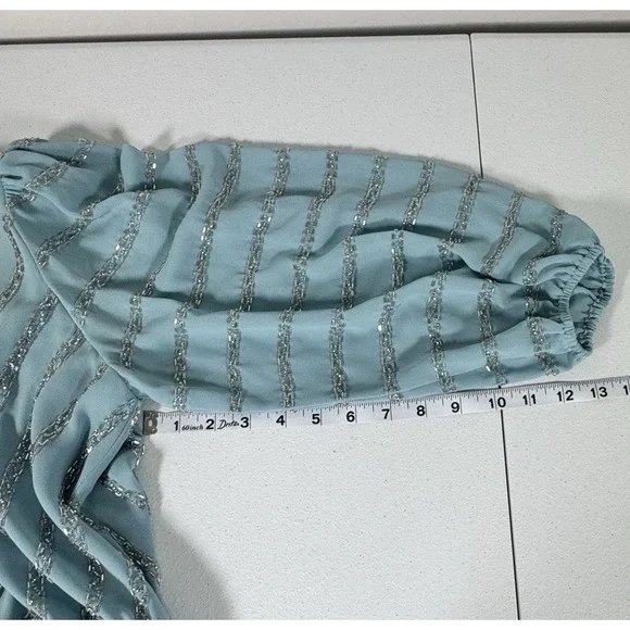 Vintage Jack Bryan Beaded Maxi Dress Pleated Blue Grecian Evening Prom Size S - Picture 10 of 16